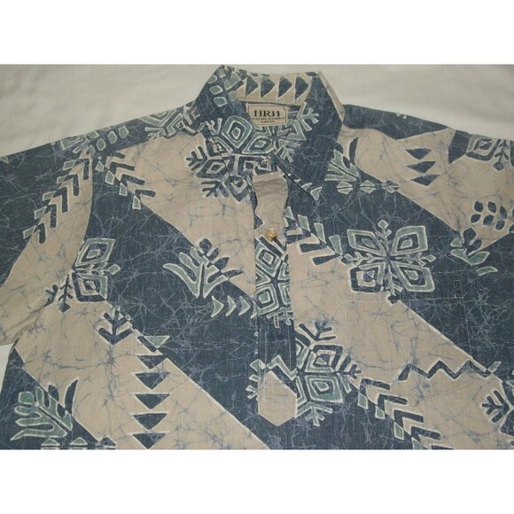 HRH His Royal Highness Reverse Print Hawaiian Shirt Blue Grey Hawaii Size Medium - Picture 2 of 12